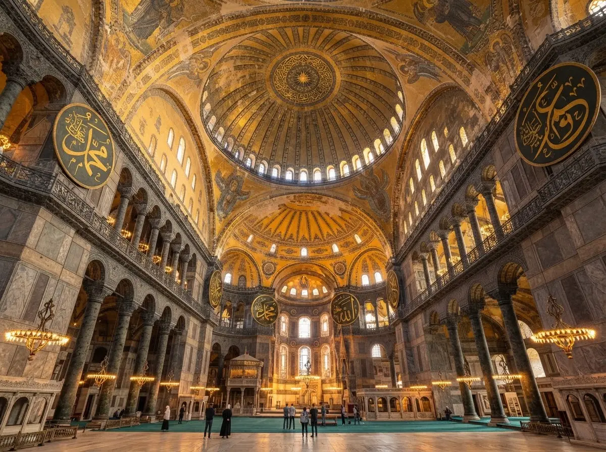Light falling through the upper windows of the Hagia Sophia.